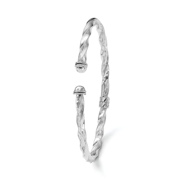 14K White Gold Polished Textured Hinge Cuff Bangle - Image 4