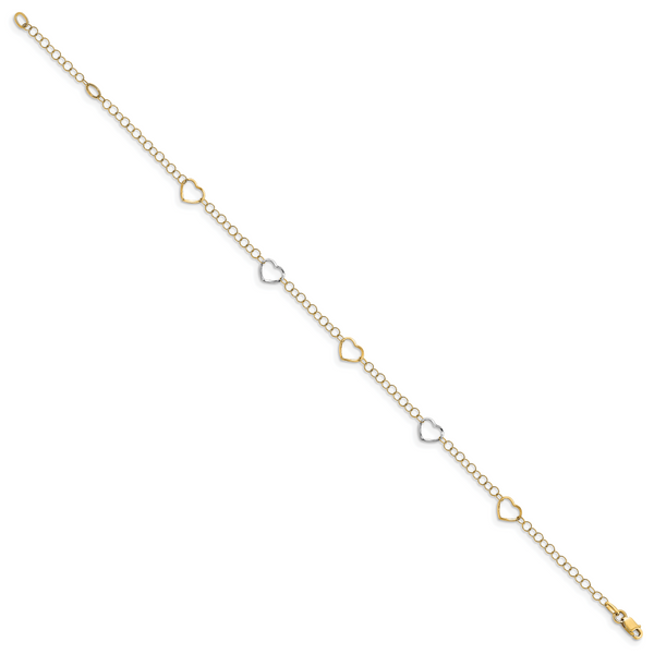 Leslie's 14K Two-tone Polished Heart with 1in ext. Anklet - Image 2