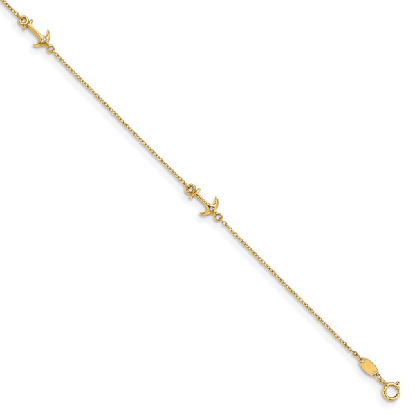 14K CZ Polished Anchor with 1in ext. Anklet