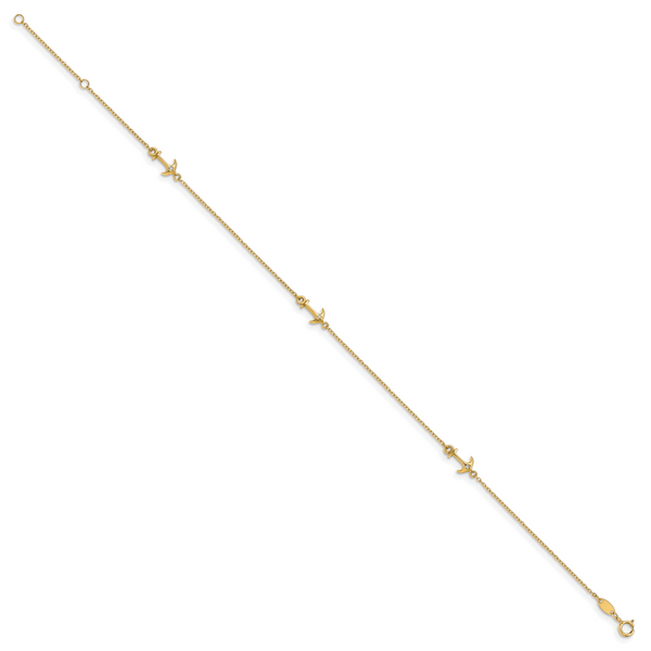 14K CZ Polished Anchor with 1in ext. Anklet - Image 2