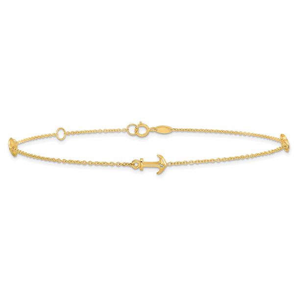 14K CZ Polished Anchor with 1in ext. Anklet - Image 3