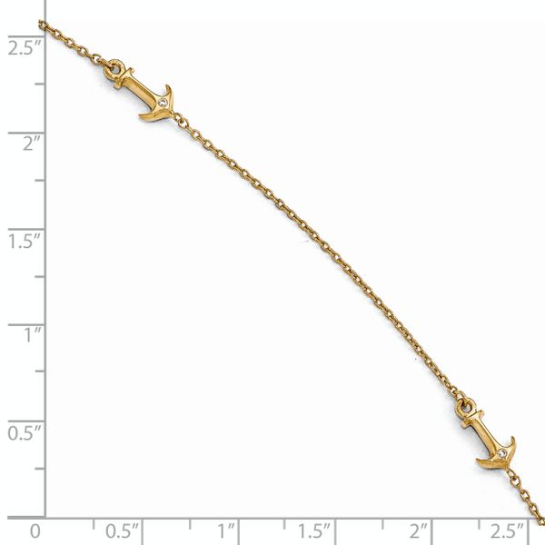 14K CZ Polished Anchor with 1in ext. Anklet - Image 4