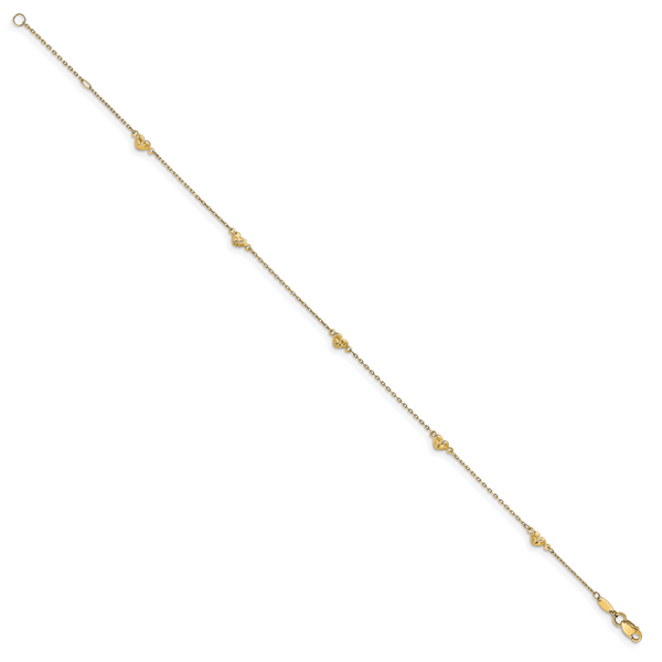 14K Polished and D/C Heart with 1in ext. Anklet - Image 2