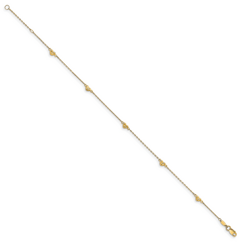 14K Polished and D/C Heart with 1in ext. Anklet - Image 2