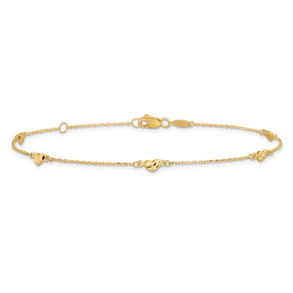 14K Polished and D/C Heart with 1in ext. Anklet - Image 3