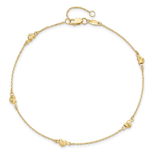 14K Polished and D/C Heart with 1in ext. Anklet - Image 5