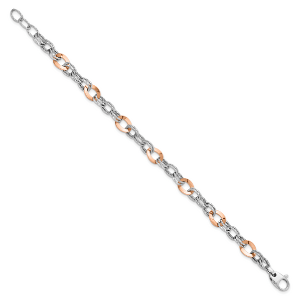 14K Rose and White Gold Polished D/C Fancy Link Bracelet - Image 2