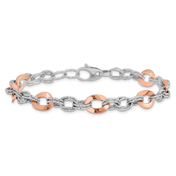 14K Rose and White Gold Polished D/C Fancy Link Bracelet - Image 3