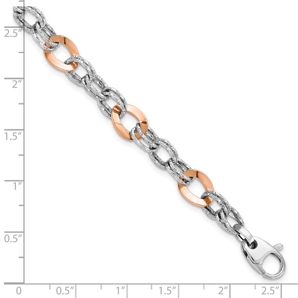 14K Rose and White Gold Polished D/C Fancy Link Bracelet - Image 4