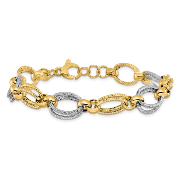 14K Two-tone Polished and Textured Fancy Link Bracelet - Image 3