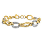 14K Two-tone Polished and Textured Fancy Link Bracelet - Image 3