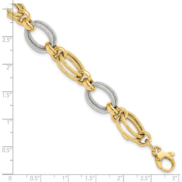 14K Two-tone Polished and Textured Fancy Link Bracelet - Image 4