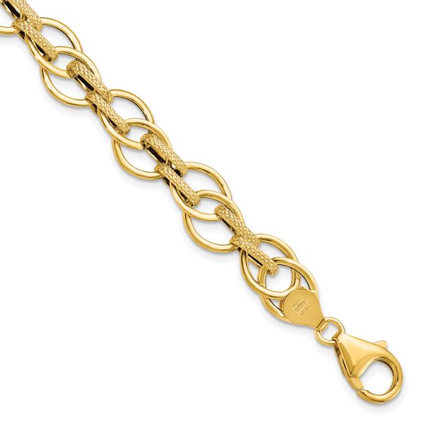 Leslie's 14K Polished and Textured Fancy Link Bracelet