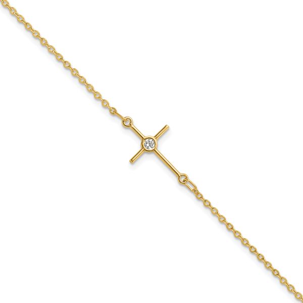 Leslie's 14K Polished CZ Cross 1in ext. Bracelet