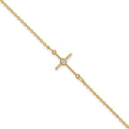 Leslie's 14K Polished CZ Cross 1in ext. Bracelet