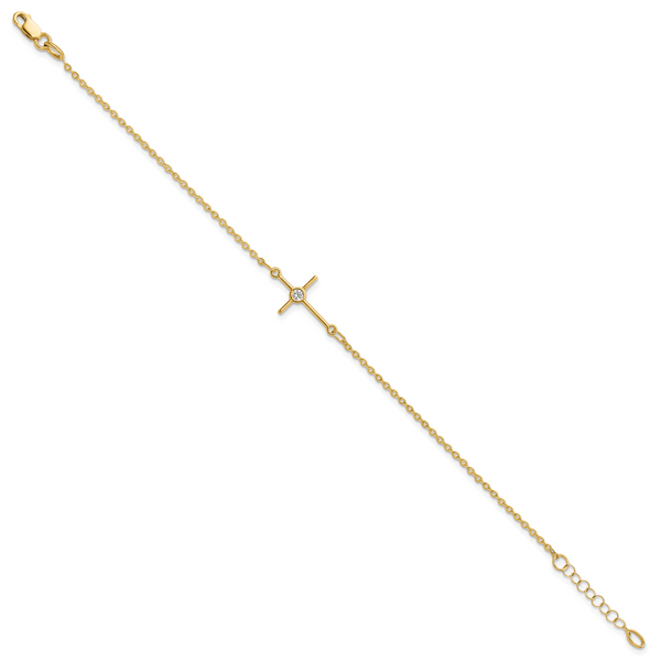 Leslie's 14K Polished CZ Cross 1in ext. Bracelet - Image 2