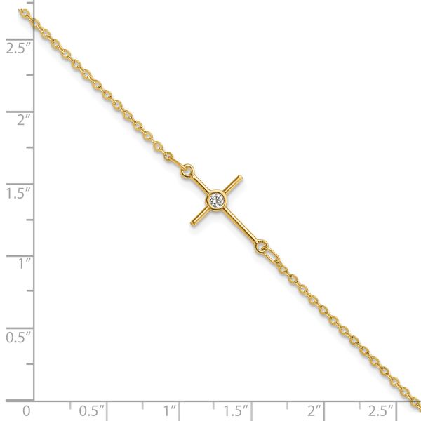 Leslie's 14K Polished CZ Cross 1in ext. Bracelet - Image 3