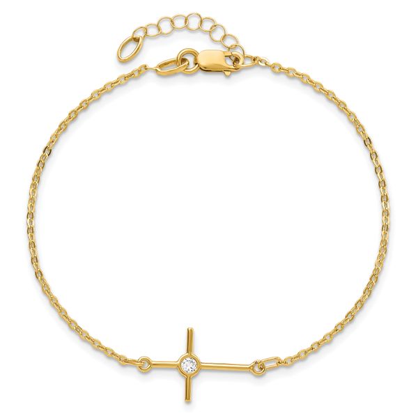 Leslie's 14K Polished CZ Cross 1in ext. Bracelet - Image 4