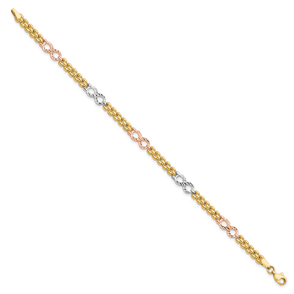 Leslie's 14K Tri-color Polished and Textured Infinity Fancy Bracelet - Image 2