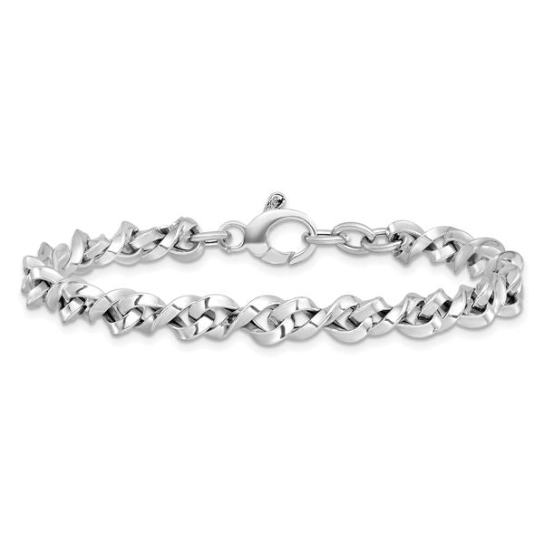 14K White Gold Polished Fancy Twisted Link Bracelet - Image 3