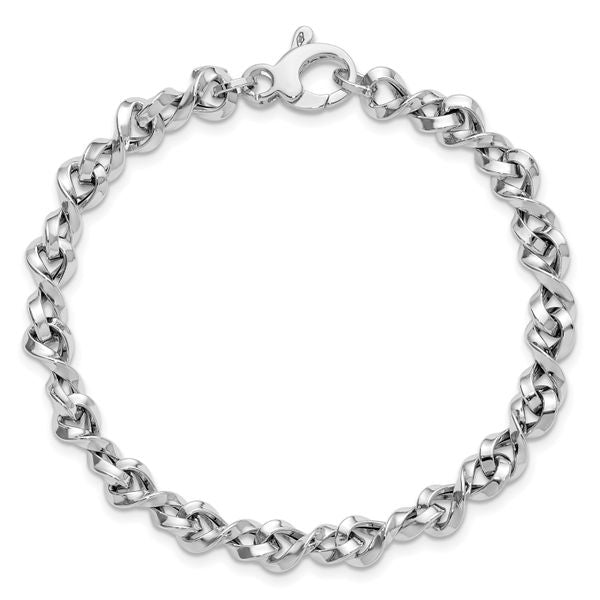 14K White Gold Polished Fancy Twisted Link Bracelet - Image 4