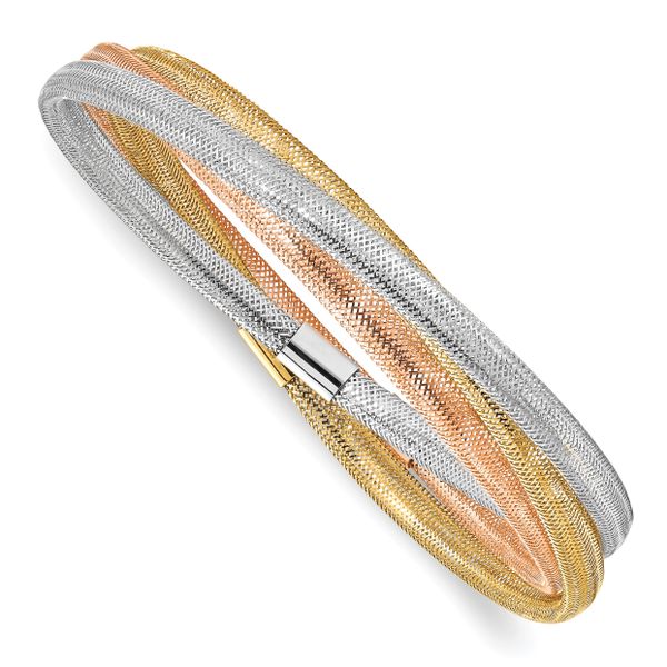 14K Tri-color Stretch Mesh Three Intertwined Bracelet