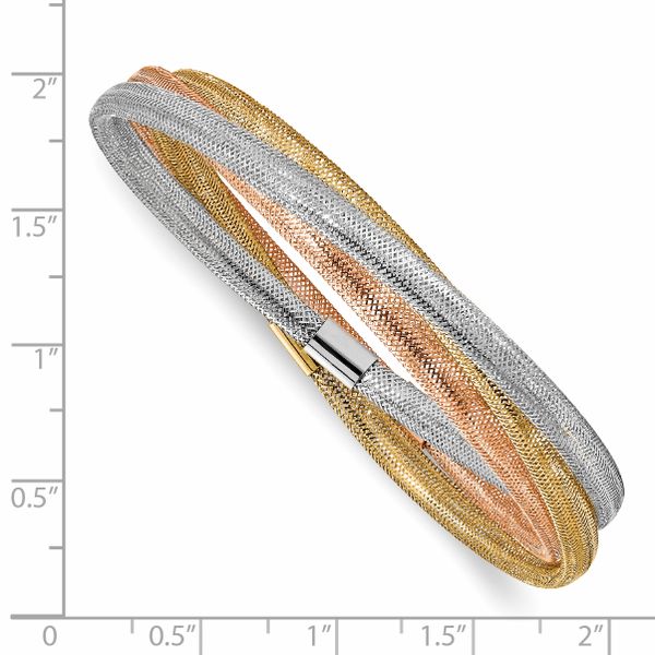 14K Tri-color Stretch Mesh Three Intertwined Bracelet - Image 2