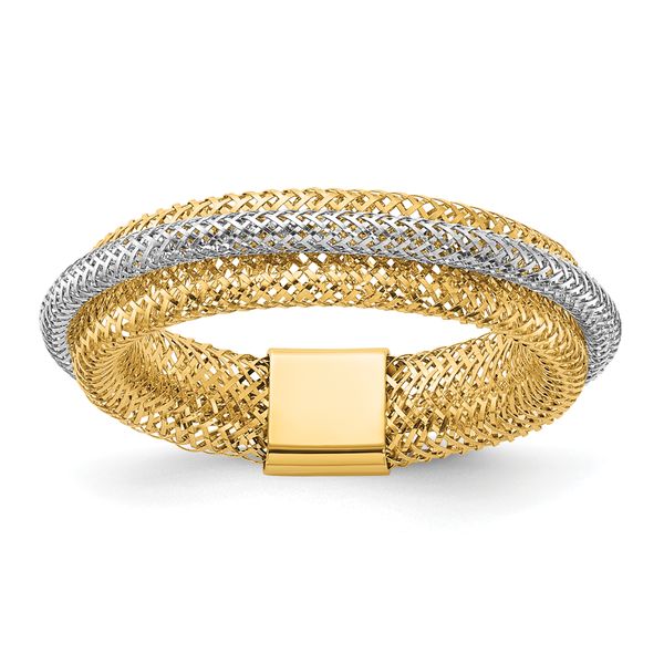 Leslie's 14K w/Rhodium Polished/Textured Stretch Ring