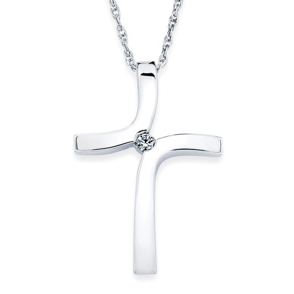14k White Gold Diamond Cross