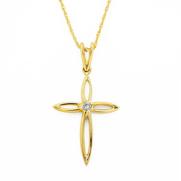 14k Yellow Gold Diamond Cross