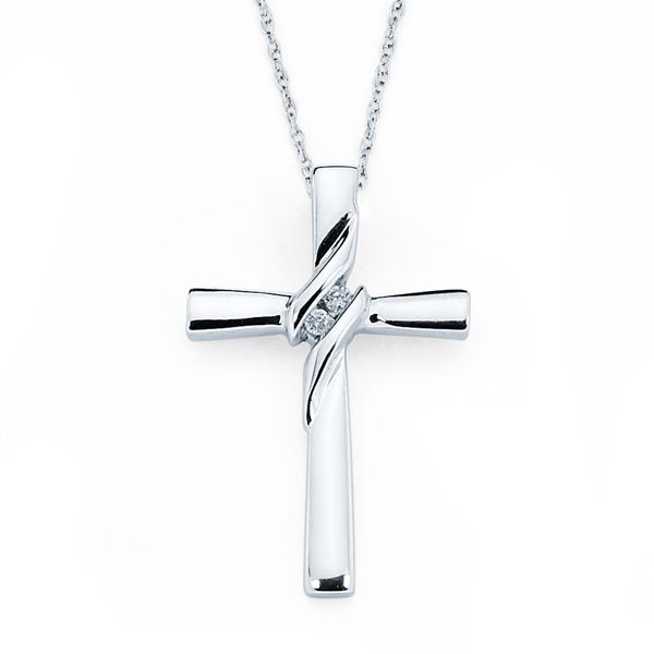 14k White Gold Diamond Cross