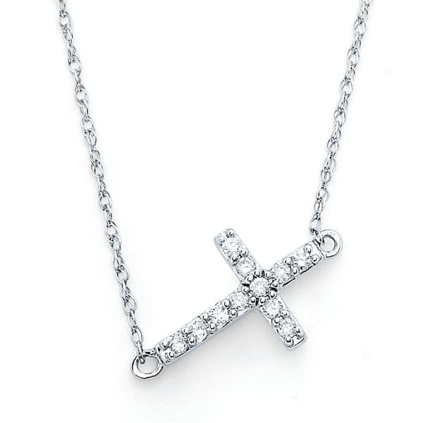 14k White Gold Diamond Cross