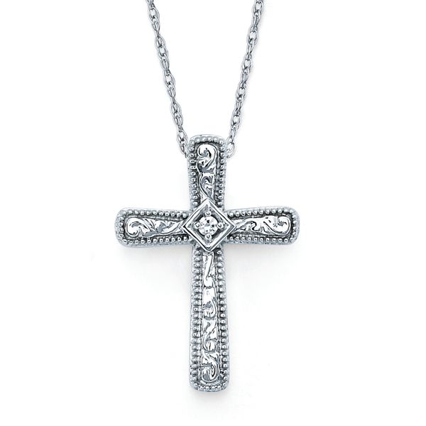 14k White Gold Diamond Cross