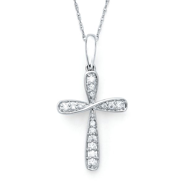 14k White Gold Diamond Cross