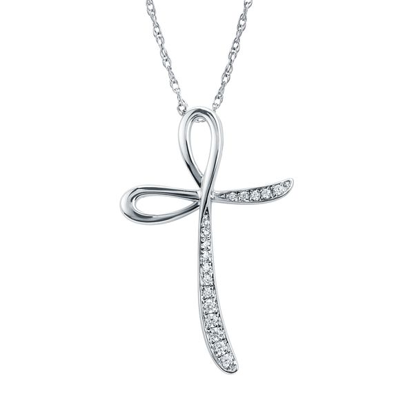 14k White Gold Diamond Cross