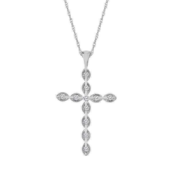 14k White Gold Diamond Cross
