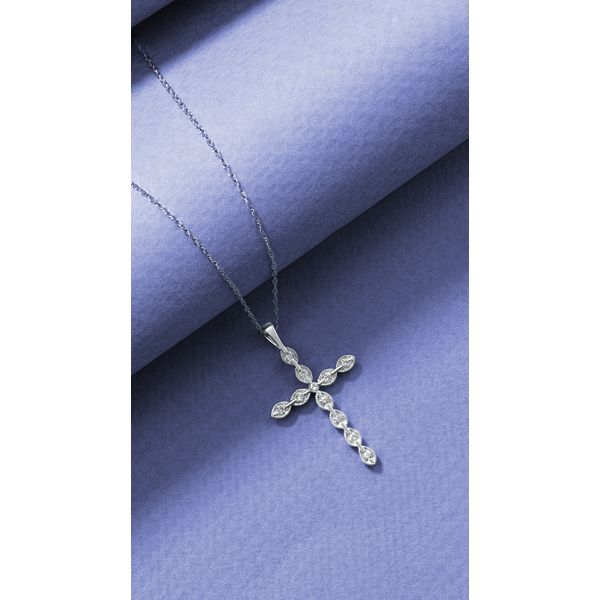 14k White Gold Diamond Cross - Image 2