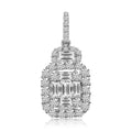 14K White Gold Baguette and Round Diamonds Large Cushion Pendant