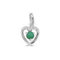 10k White Gold Round Emerald And Diamond Heart Pendant
