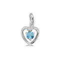 10k White Gold Round Blue Topaz And Diamond Heart Pendant