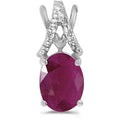 14k White Gold Oval Ruby And Diamond Pendant