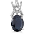14k White Gold Oval Sapphire And Diamond Pendant
