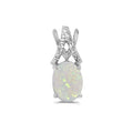 14k White Gold Oval Opal And Diamond Pendant