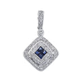 14K White Gold Precious 1.6 mm Square Sapphire and Diamond Fashion Pendant