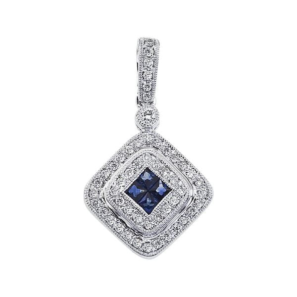 14K White Gold Precious 1.6 mm Square Sapphire and Diamond Fashion Pendant
