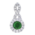 14K White Gold 4mm Round Precious Emerald and Diamond Swirl Pendant