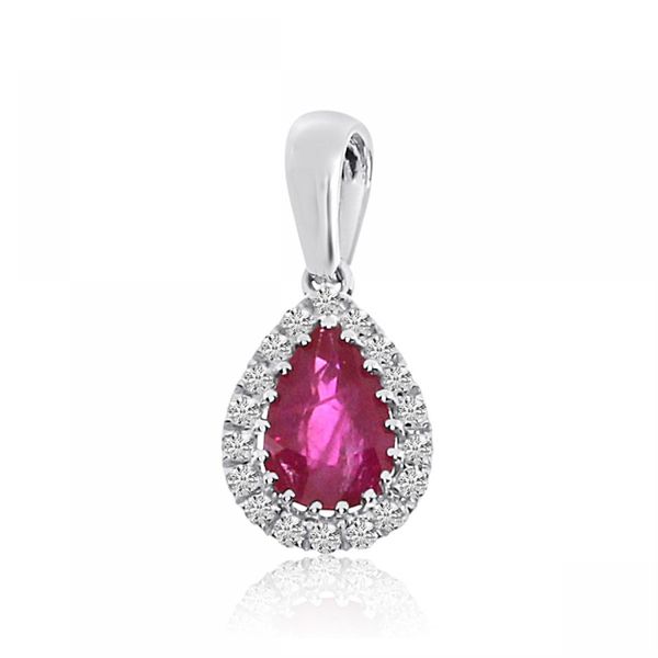 14k White Gold Ruby and Diamond Teardrop Pendant