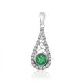 14K White Gold Precious Emerald and Diamond Drop Pendant
