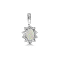 10k White Gold Oval Opal And Diamond Pendant