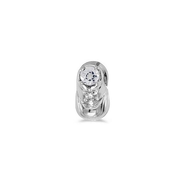 10k White Gold Round White Topaz Baby Bootie Pendant
